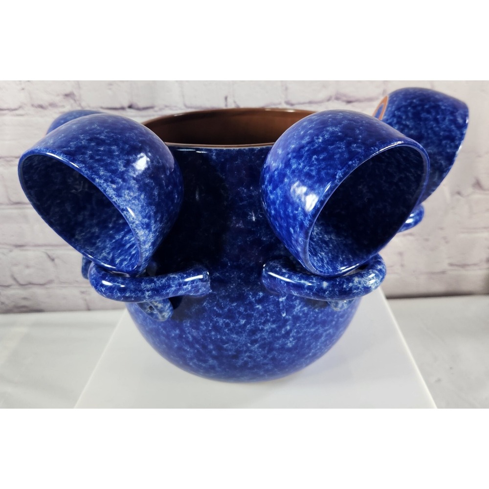 Vtg Baum Bros Style Eyes‎ Blue Speckled Sponged Soup Tureen W / 4 Bowls